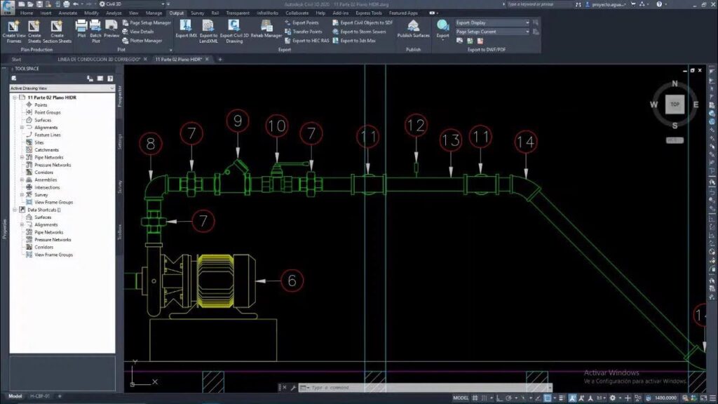 Plano autocad de linea de impulsion con automatizacion industrial